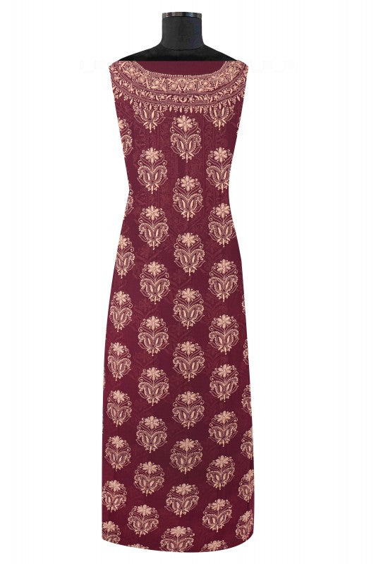 Ada Hand Embroidered Wine Pure Georgette Lucknowi Chikan Unstitched Suit Piece A59261