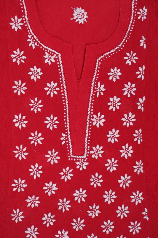 Ada Hand Embroidered Carrot Pink Cotton Lucknowi Chikankari Straight Kurti A911288