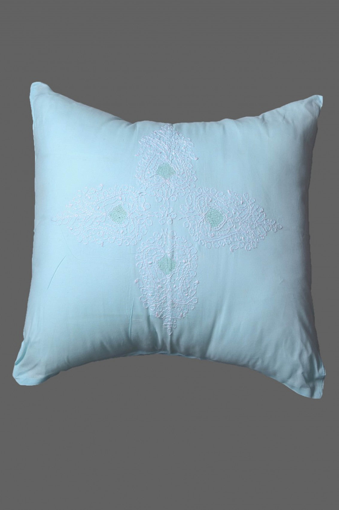 Ada Hand Embroidered Sky Blue Cotton Lucknowi Chikankari Cushion Cover Set of 2 01A122091