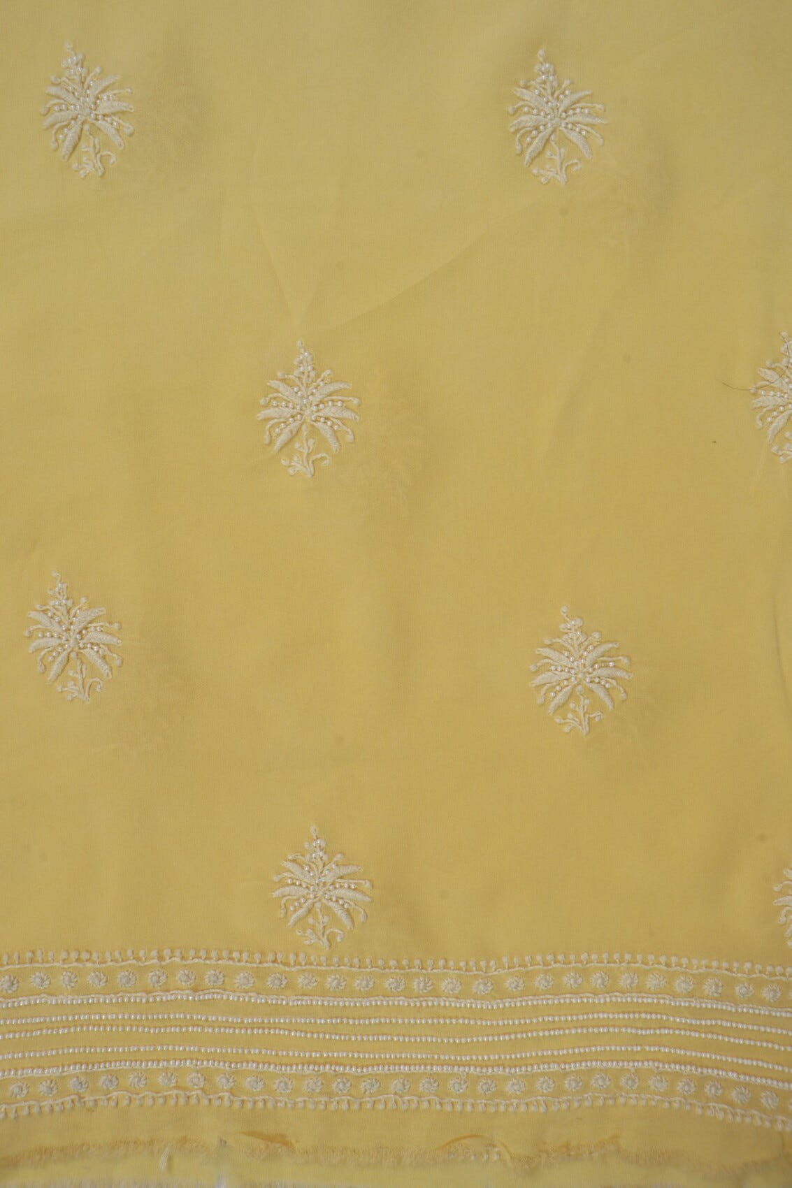 Ada Hand Embroidered Light Yellow Georgette Lucknowi Chikankari Unstitched Kurta Dupatta Set With Pearl Work A454750