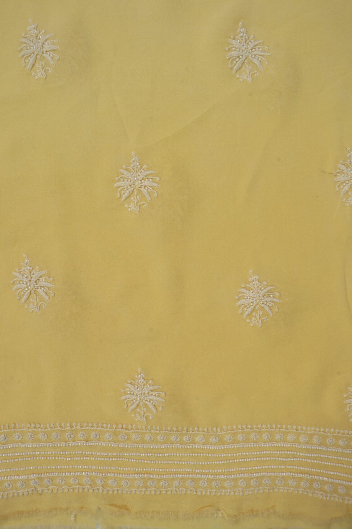 Ada Hand Embroidered Light Yellow Georgette Lucknowi Chikankari Unstitched Kurta Dupatta Set With Pearl Work A454750