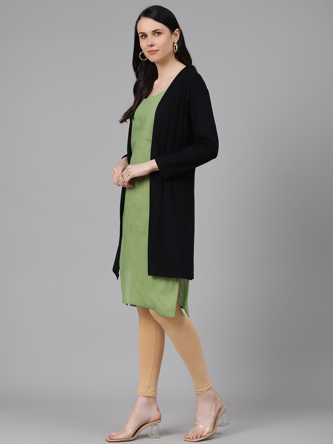 Ada Black and Dark Green Cotton Long Slips Combo of 2  A352676.