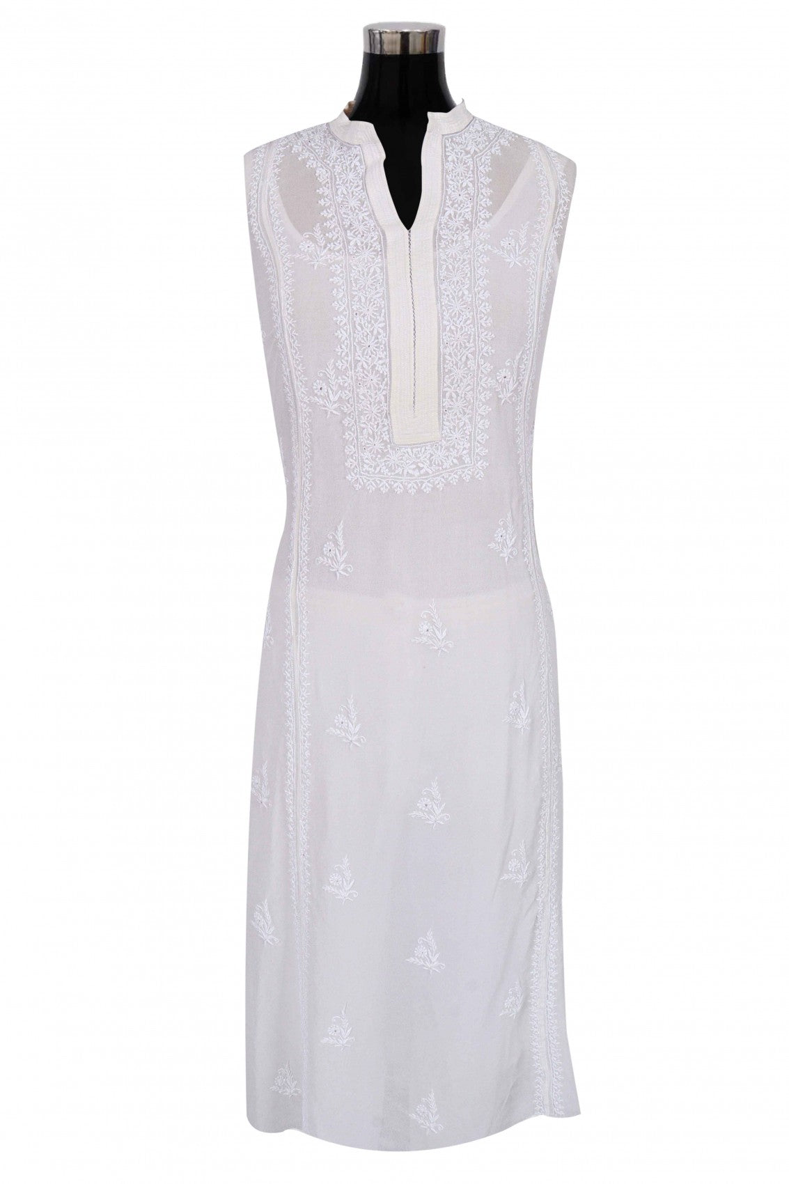 Ada Hand Embroidered Off White Pure Georgette Lucknowi Chikankari Semi-Stitched Kurta Piece A484764