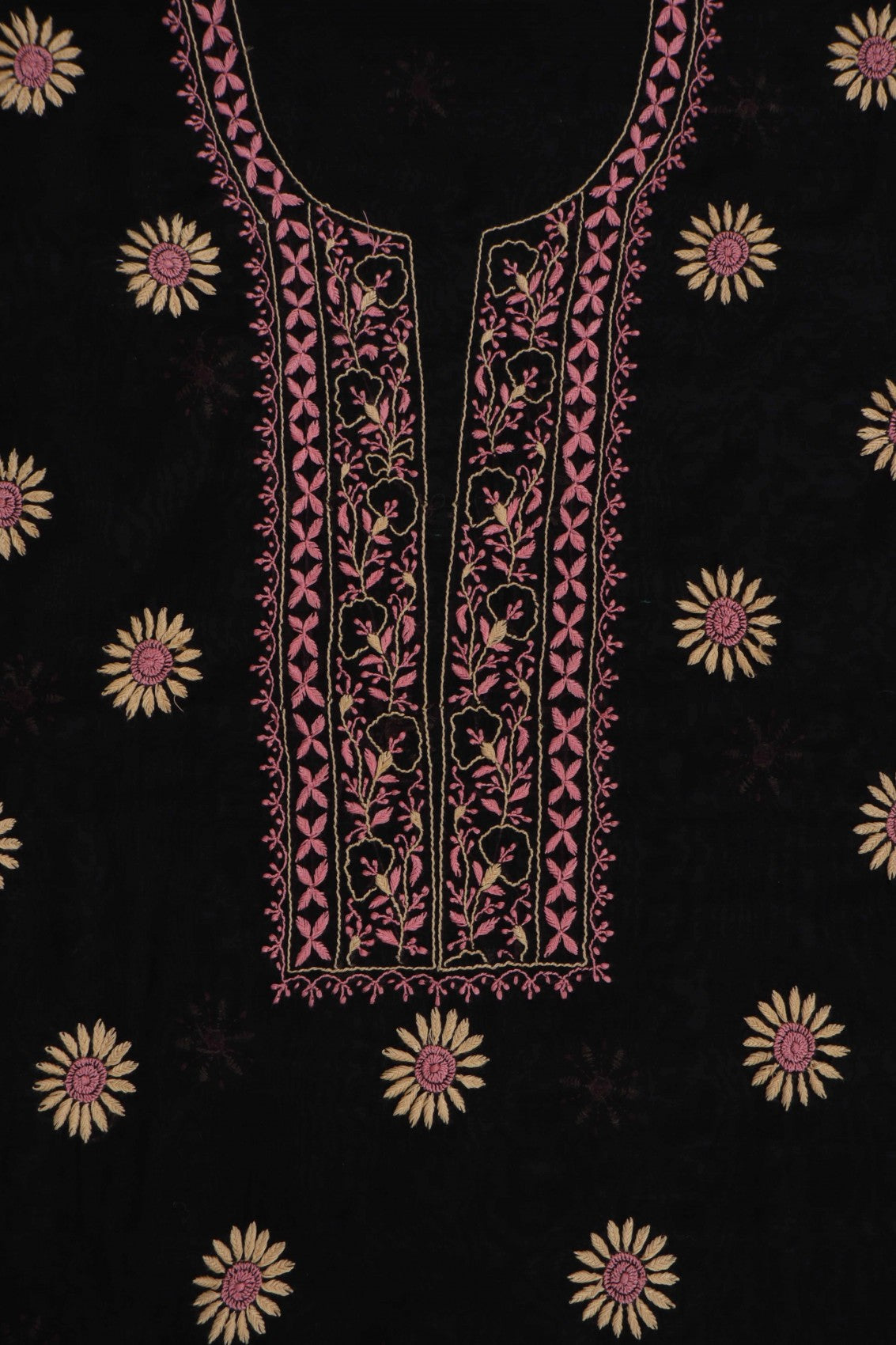 Ada Hand Embroidered Black Chanderi Lucknowi Chikan Unstitched Kurta Dupatta Set A609249