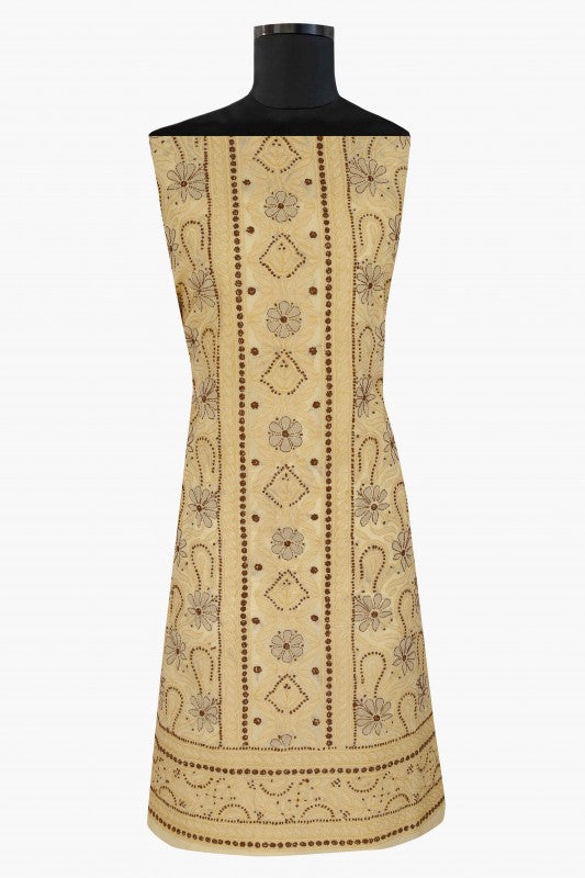 Ada Hand Embroidered Fawn Cotton Chikan Unstitched Suit Piece A585347