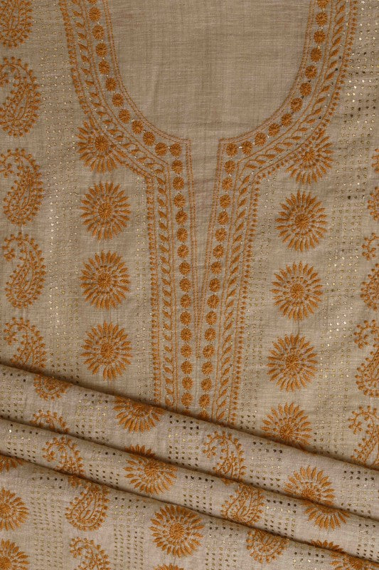 Ada Hand Embroidered Fawn Khadi Lucknowi Chikan Unstitched Suit Piece With Muqaish Work–A609251