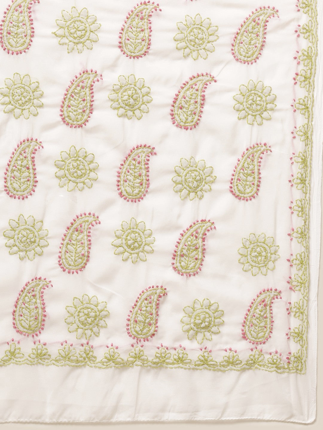 Ada Hand Embroidered White Georgette Lucknow Chikan Saree with Blouse A100116