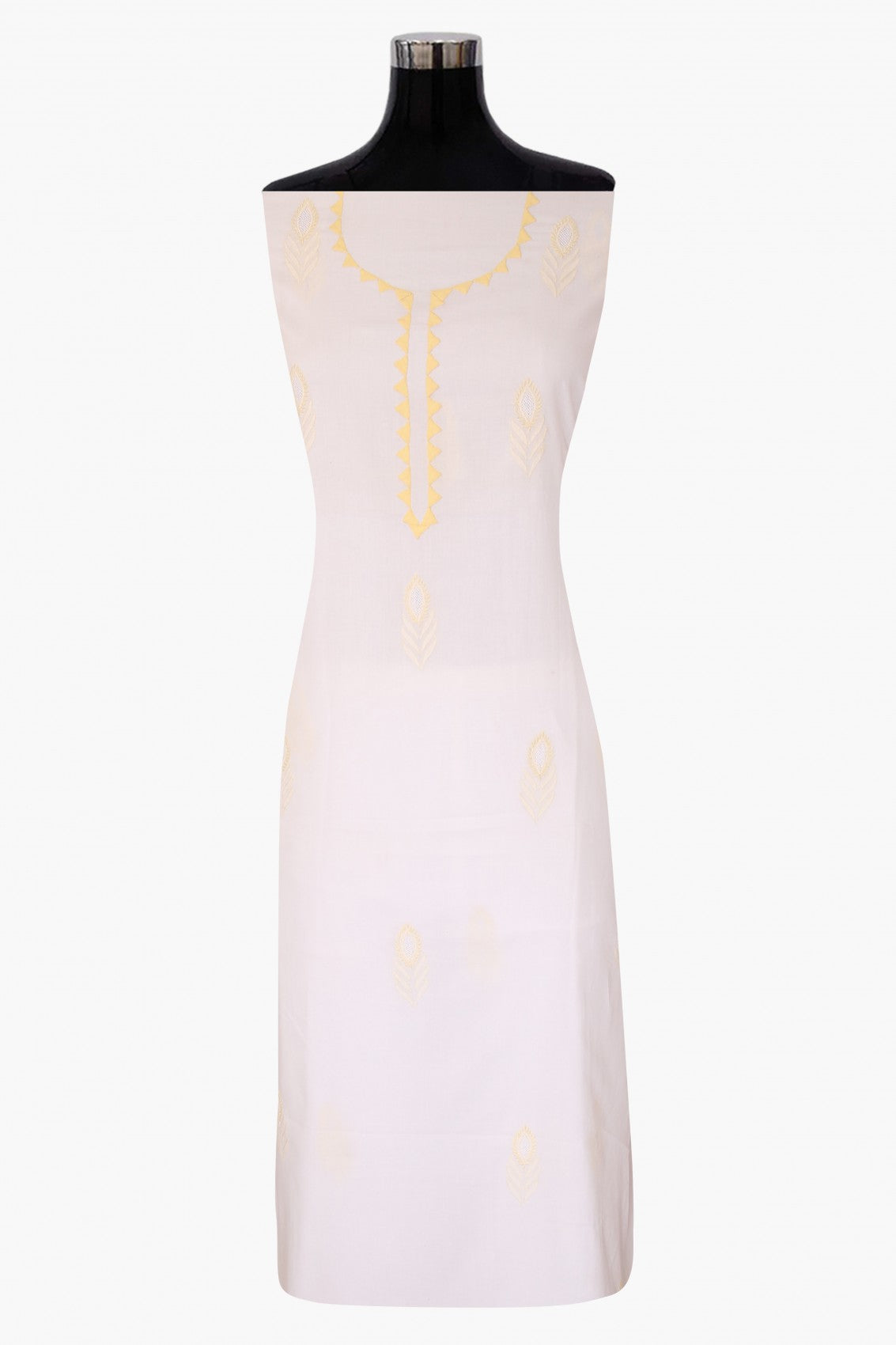 Ada Hand Embroidered White Cotton Lucknowi Chikankari Unstitched Kurta Dupatta Set A251255