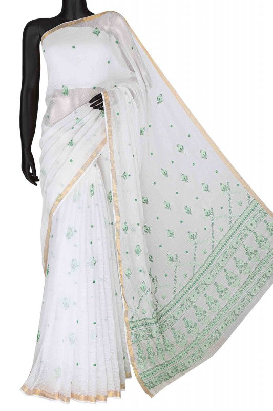 Ada Hand Embroidered White Kota Lucknowi Chikankari Saree With Blouse A623866