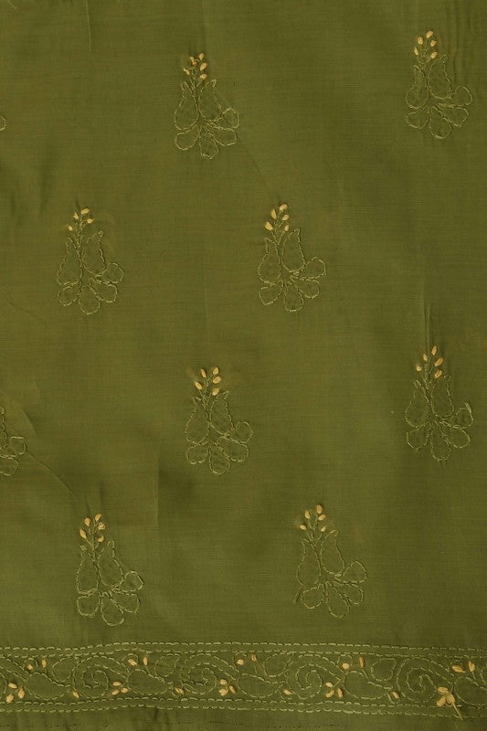 Ada Hand Embroidered Green Cotton Lucknowi Chikan Unstitched Suit Piece–A100250