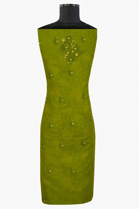 Ada Hand Embroidered Crocodile Green Cotton Lucknowi Chikan Unstitched Suit Piece A100308