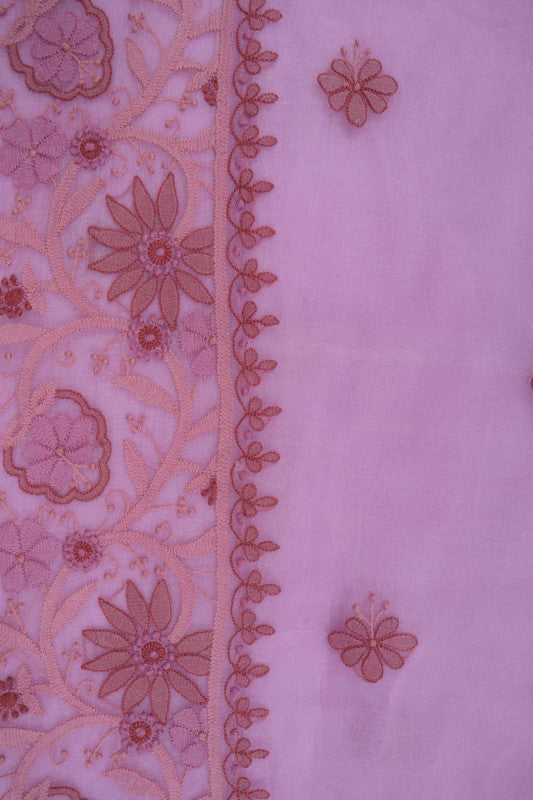 Ada Hand Embroidered Mauve Organza Lucknowi Chikankari Unstitched Kurta Dupatta Set 01A172424