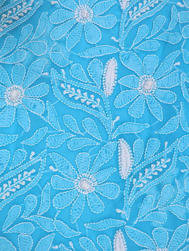 Ada Hand Embroidered Blue Georgette Lucknowi Chikankari Unstitched Suit Piece 01A209149