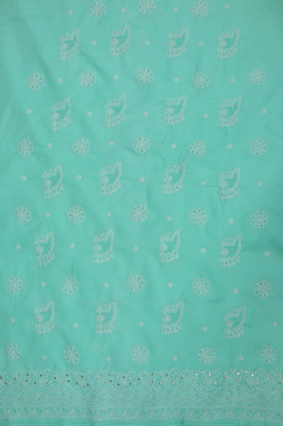 Ada Hand Embroidered Sea Green Cotton Lucknowi Chikankari Unstitched Suit Piece With Muqaish Work 01A204406
