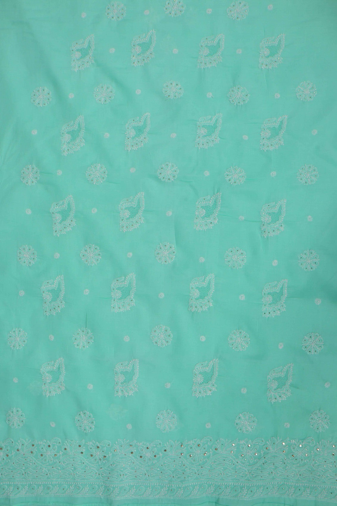 Ada Hand Embroidered Sea Green Cotton Lucknowi Chikankari Unstitched Suit Piece With Muqaish Work 01A204406