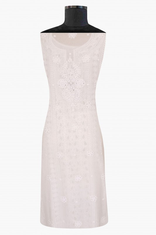Ada Hand Embroidered White Georgette Lucknowi Chikan Unstitched Kurta Piece With Muqaish Work A580799