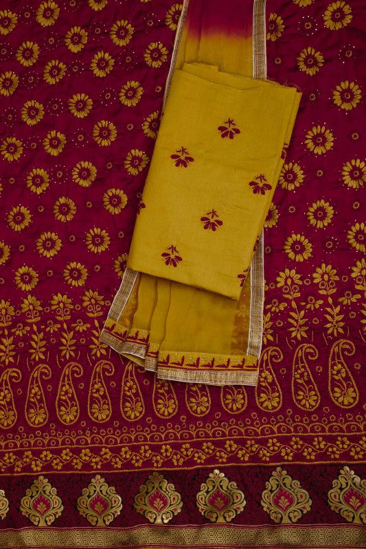 Ada Hand Embroidered Maroon Cotton Lucknowi Chikan Unstitched Suit Piece With Muqaish Work – A622615