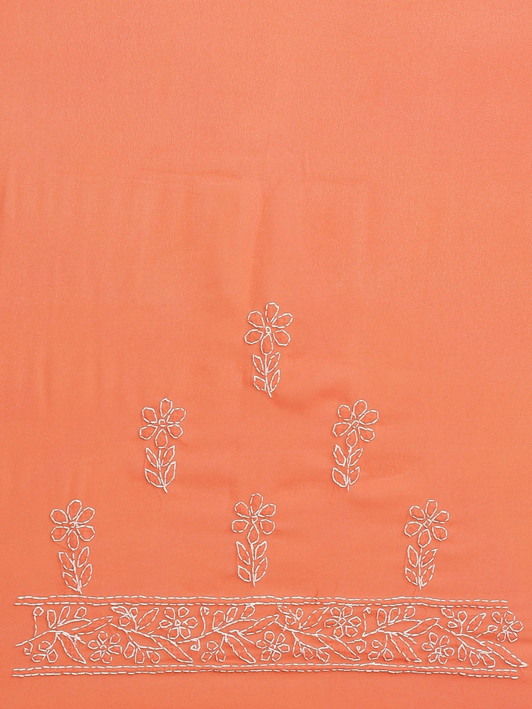 Ada Hand Embroidered Orange Georgette Lucknow Chikan Saree With Blouse- A311134