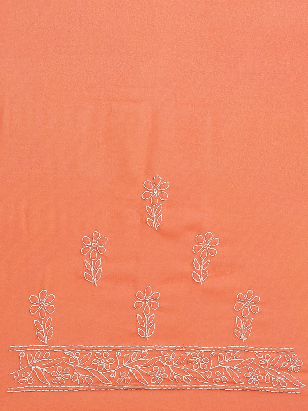 Ada Hand Embroidered Orange Georgette Lucknow Chikan Saree With Blouse- A311134
