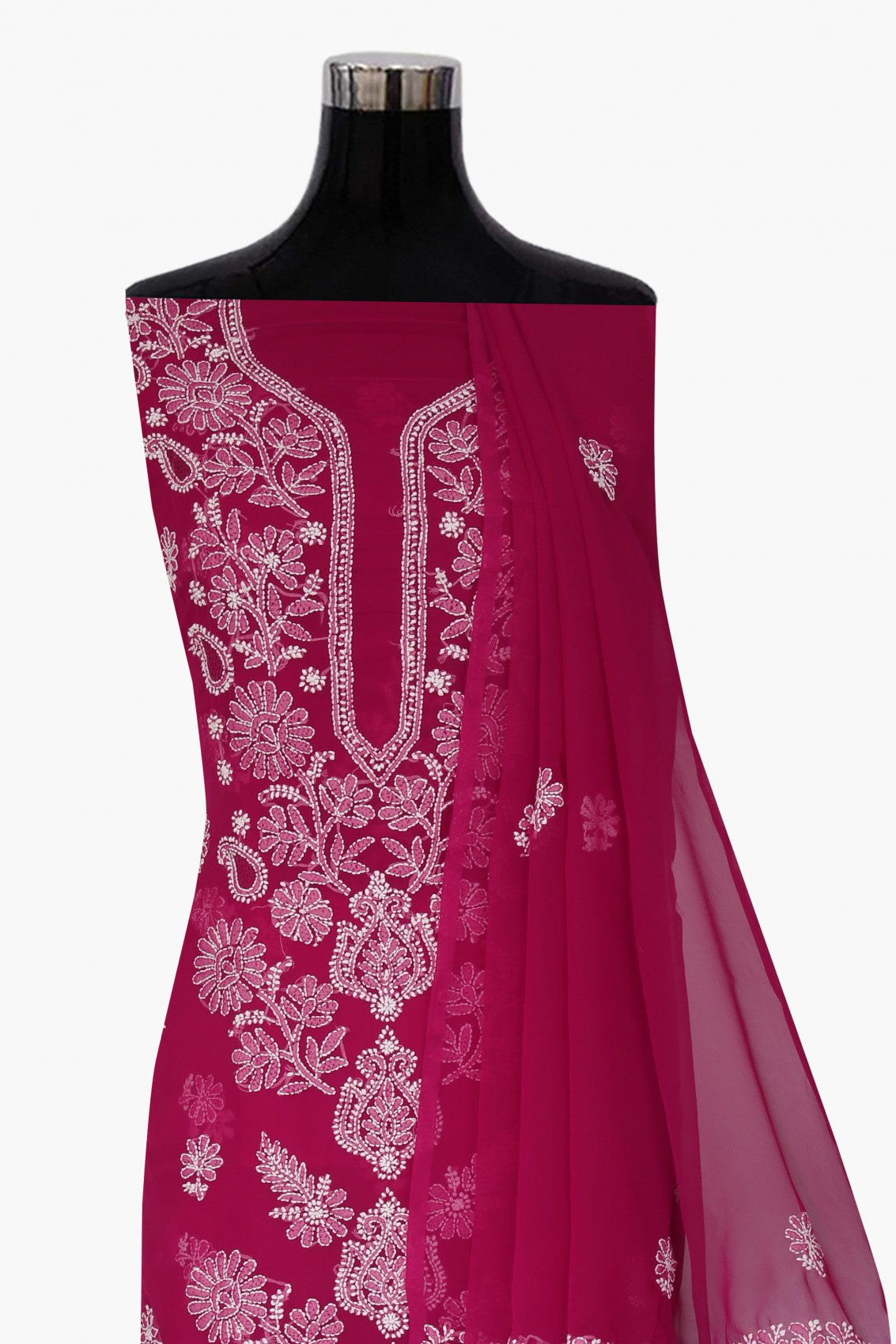 Ada Hand Embroidered Magenta Georgette Lucknowi Chikankari Unstitched Suit Piece A211245