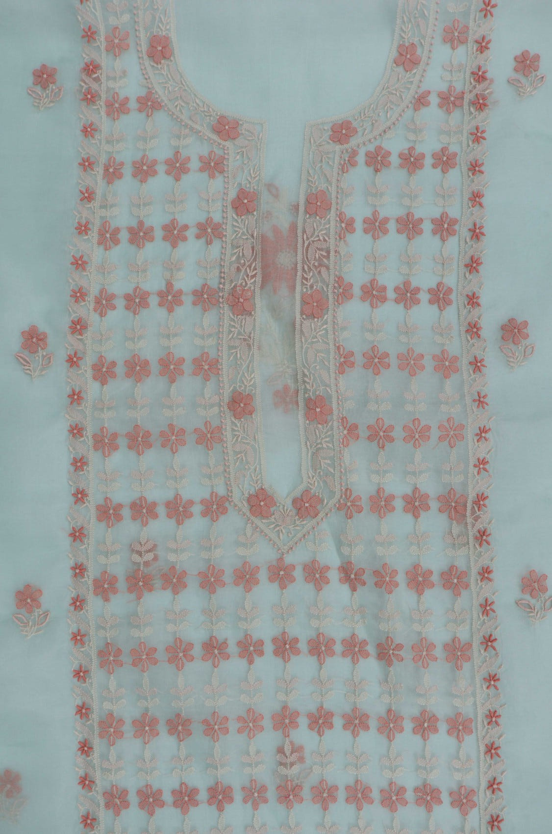 Ada Hand Embroidered Pista Green Organza Lucknowi Chikankari Unstitched Kurta Dupatta Set 01A250933