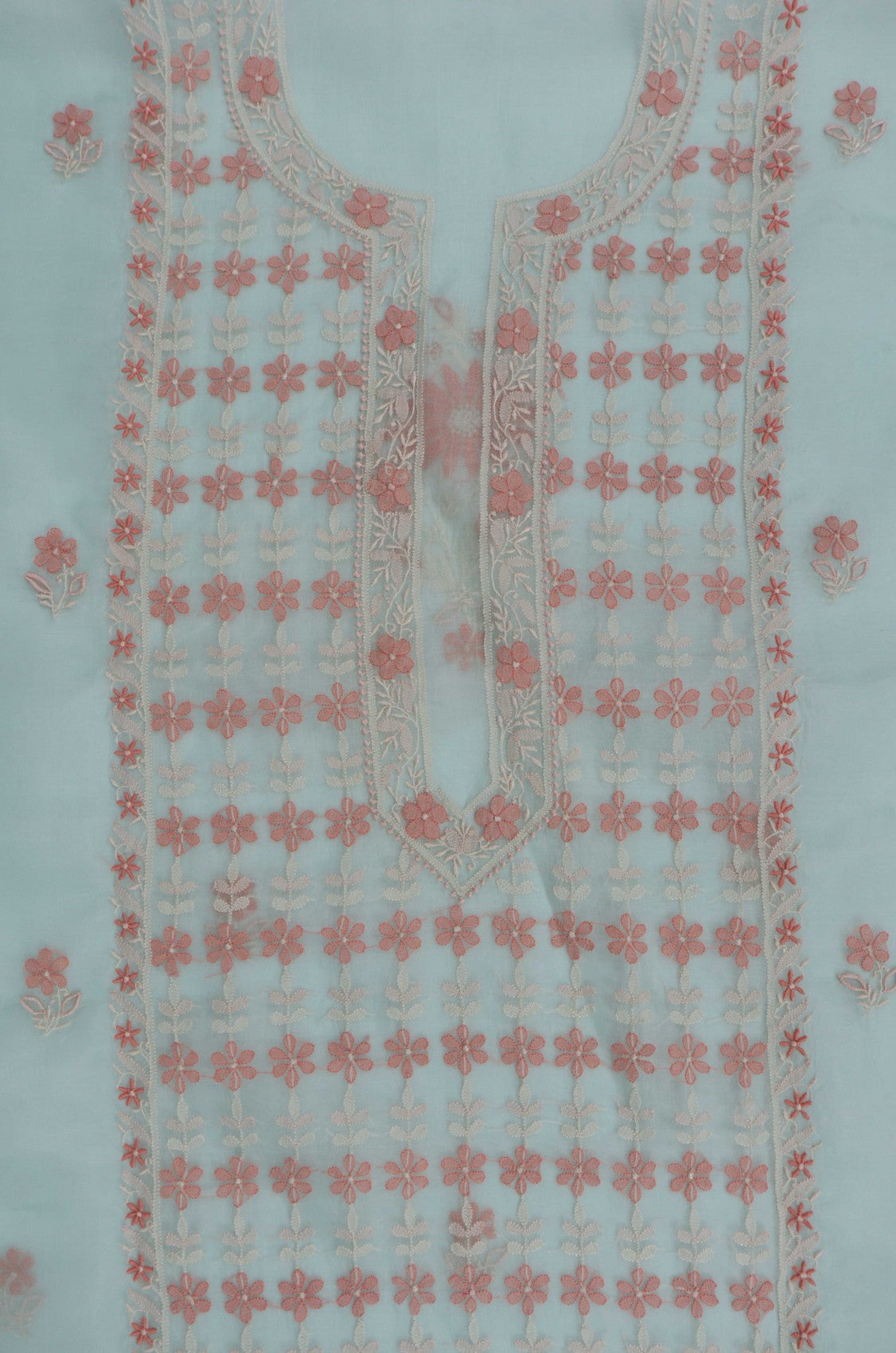 Ada Hand Embroidered Pista Green Organza Lucknowi Chikankari Unstitched Kurta Dupatta Set 01A250933