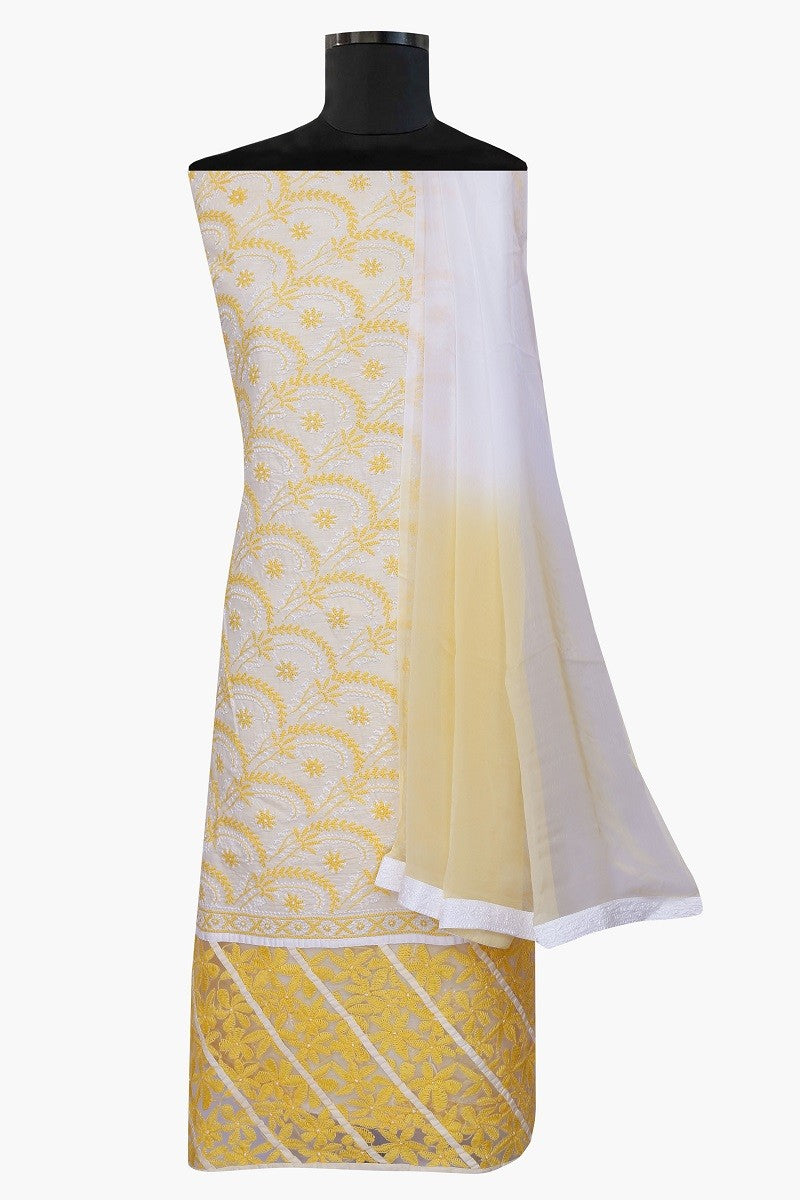 Ada Hand Embroidered White Cotton Lucknowi Chikankari Unstitched Suit Piece A605680
