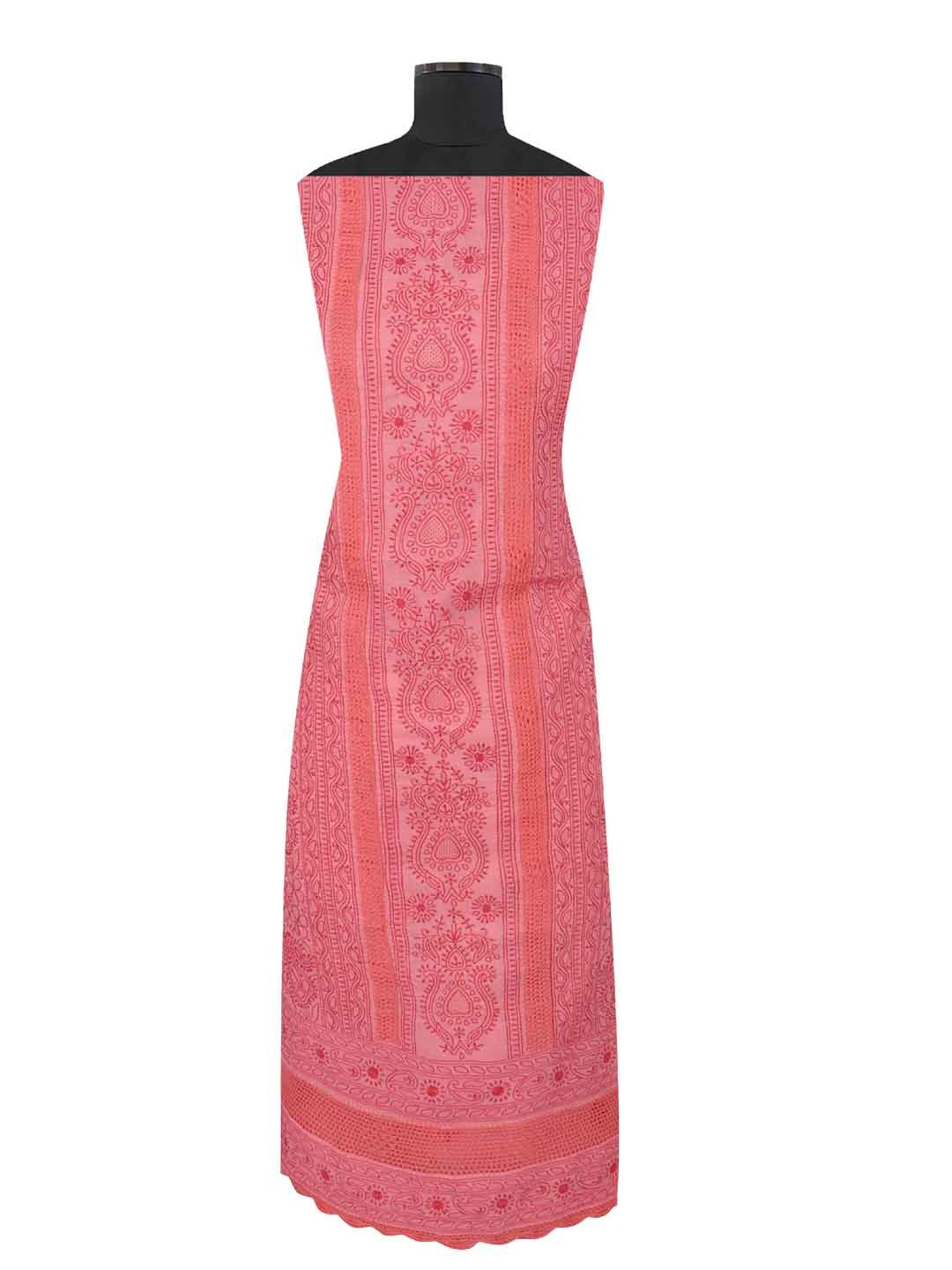 Ada Hand Embroidered Flamingo Pink Cotton Lucknowi Chikankari Unstitched Suit Piece 01A205558