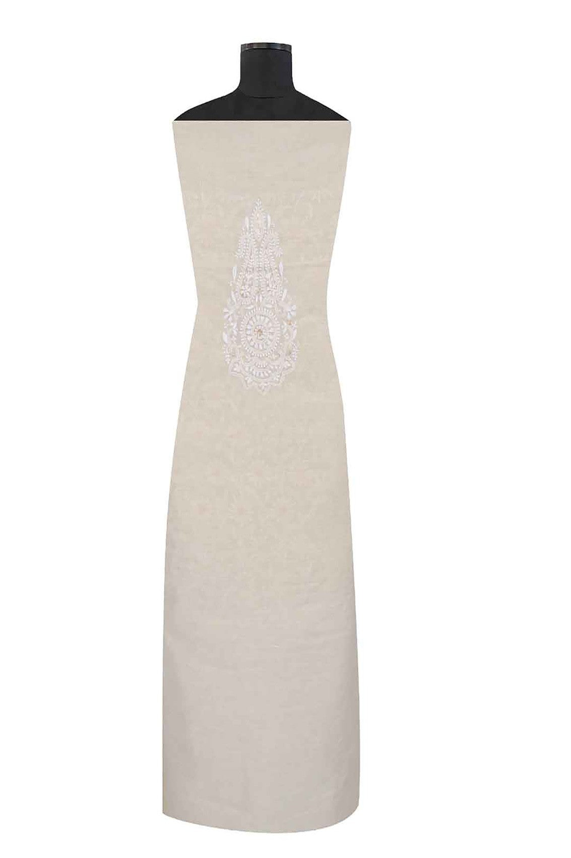 Ada Hand Embroidered Natural Fawn Tissue Lucknowi Chikankari Unstitched Kurta Piece With Zari Work 01A224333