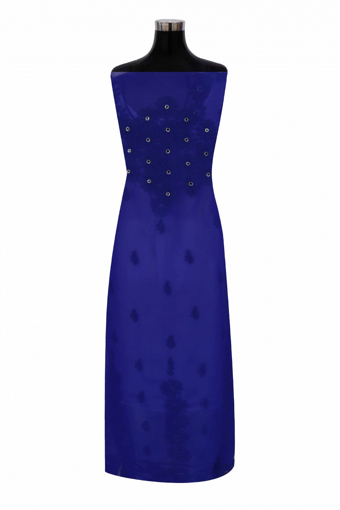 Ada Hand Embroidered Royal Blue Georgette Lucknowi Chikan Unstitched Kurta Piece With Mirror Work A105849