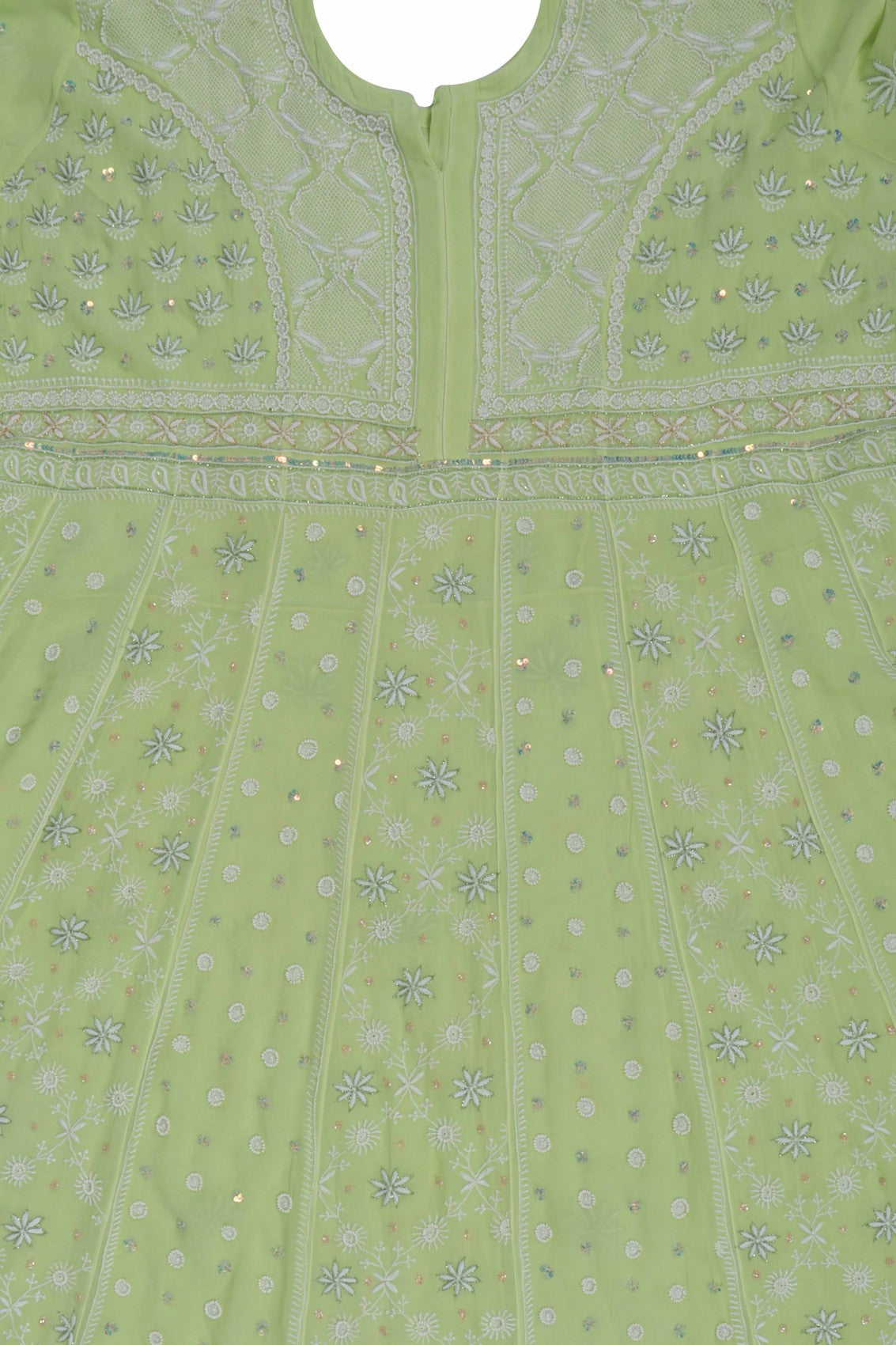 Ada Hand Embroidered Pista Tinge Georgette Lucknowi Chikankari Semi-Stitched Anarkali Kurta Dupatta Set With Pearl Work 01A204834