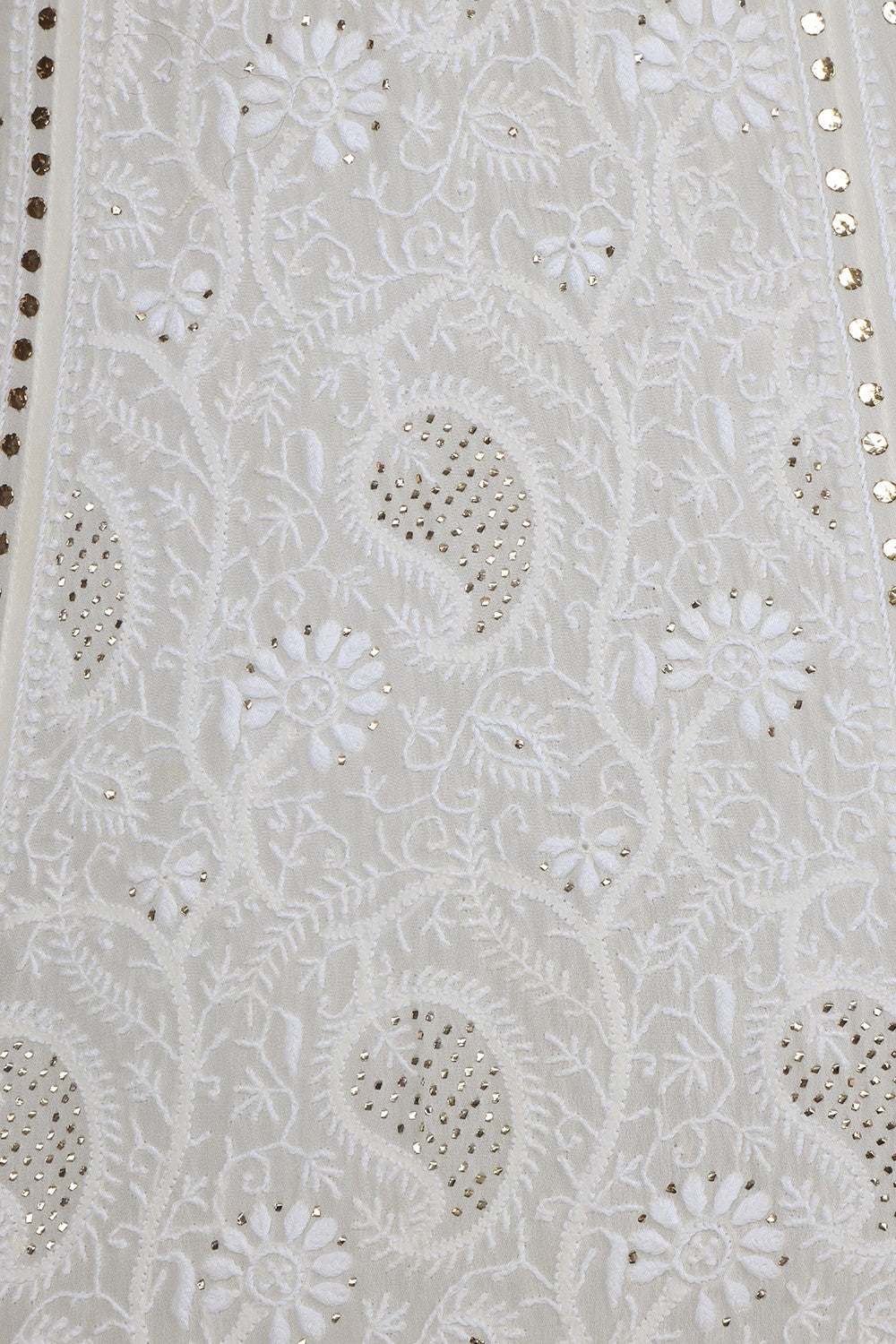 Ada Hand Embroidered White Pure Georgette Lucknowi Chikankari Lehenga Set With Muqaish Work– A617821