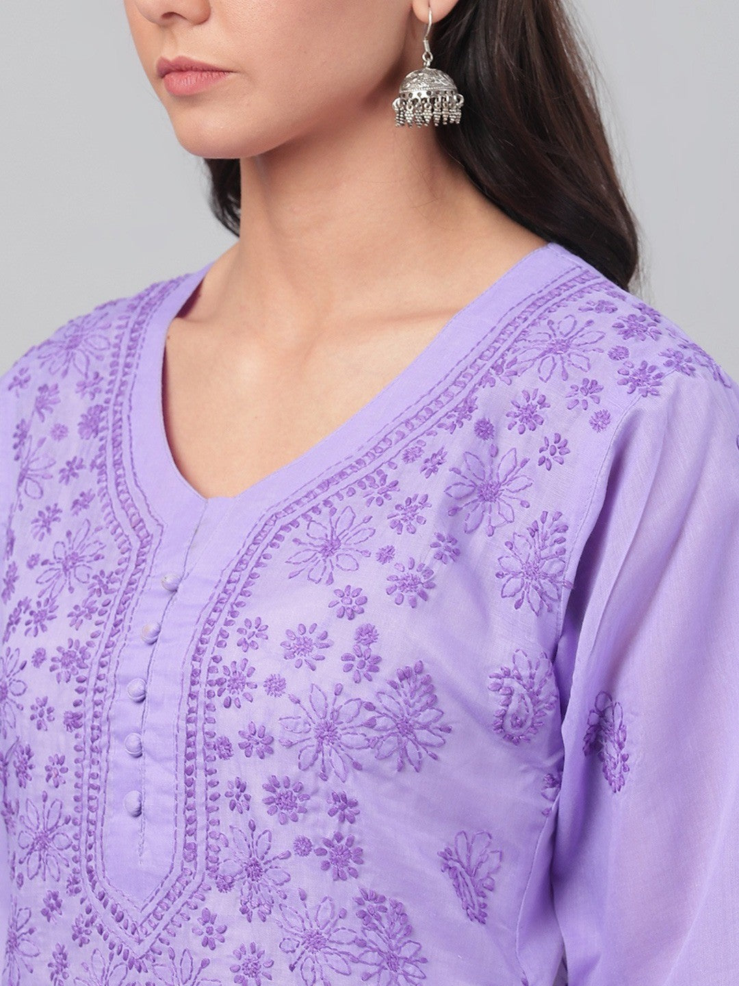 Ada Hand Embroidered Mauve Cotton Lucknowi Chikankari Straight Kurta A257262