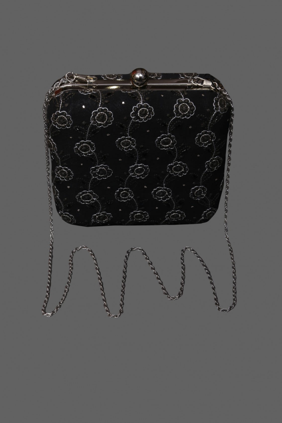 Ada Hand Embroidered Black Pure Georgette Lucknowi Chikankari Clutch With Muqaish Work A606042