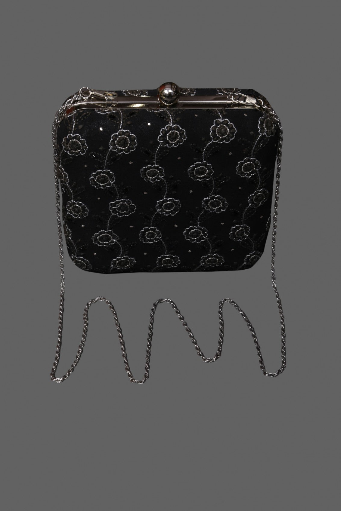 Ada Hand Embroidered Black Pure Georgette Lucknowi Chikankari Clutch With Muqaish Work A606042