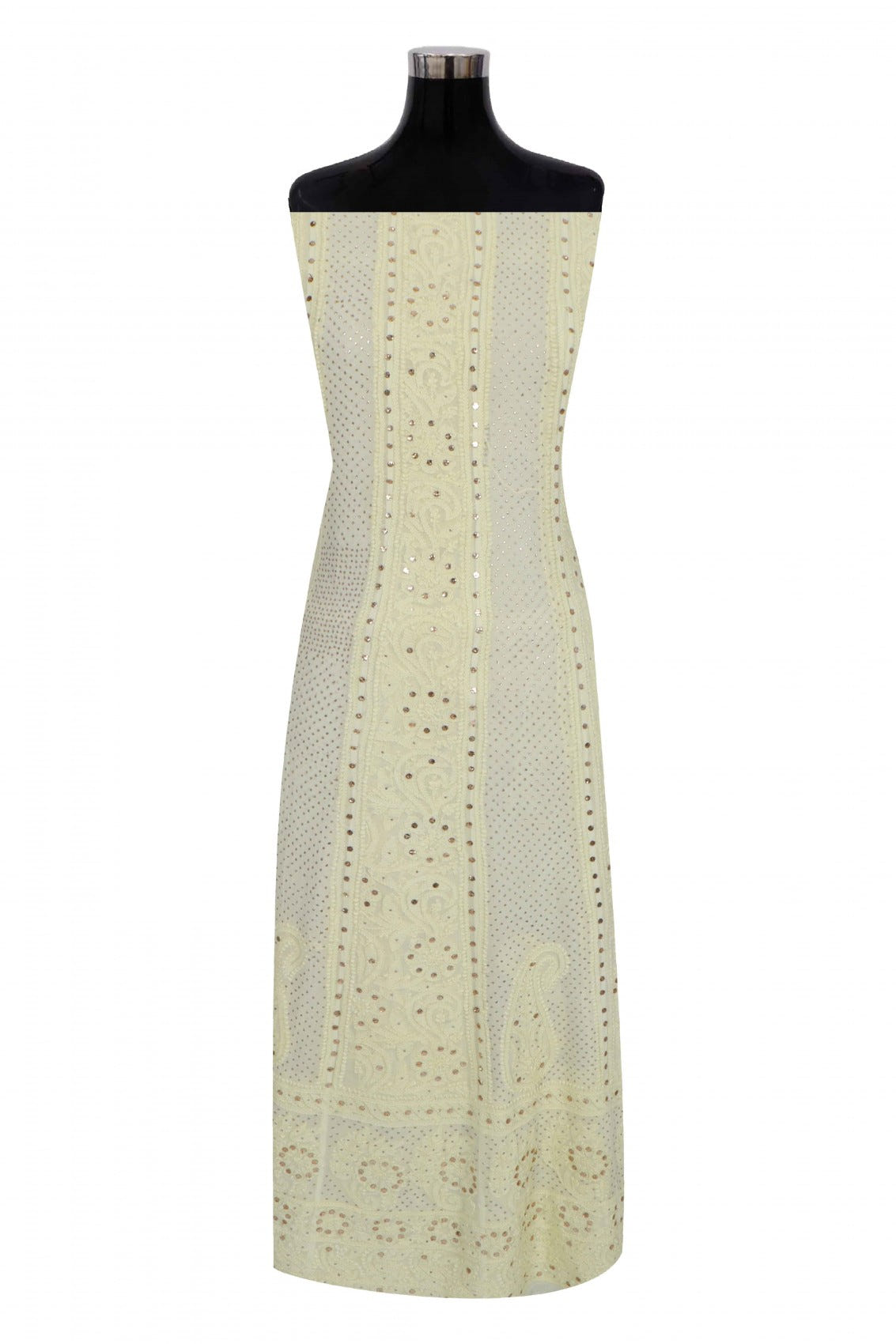 Ada Hand Embroidered Lemon Georgette Lucknowi Chikankari Semi-Stitched Anarkali Kurta Dupatta Set With Muqaish Work 01A132754