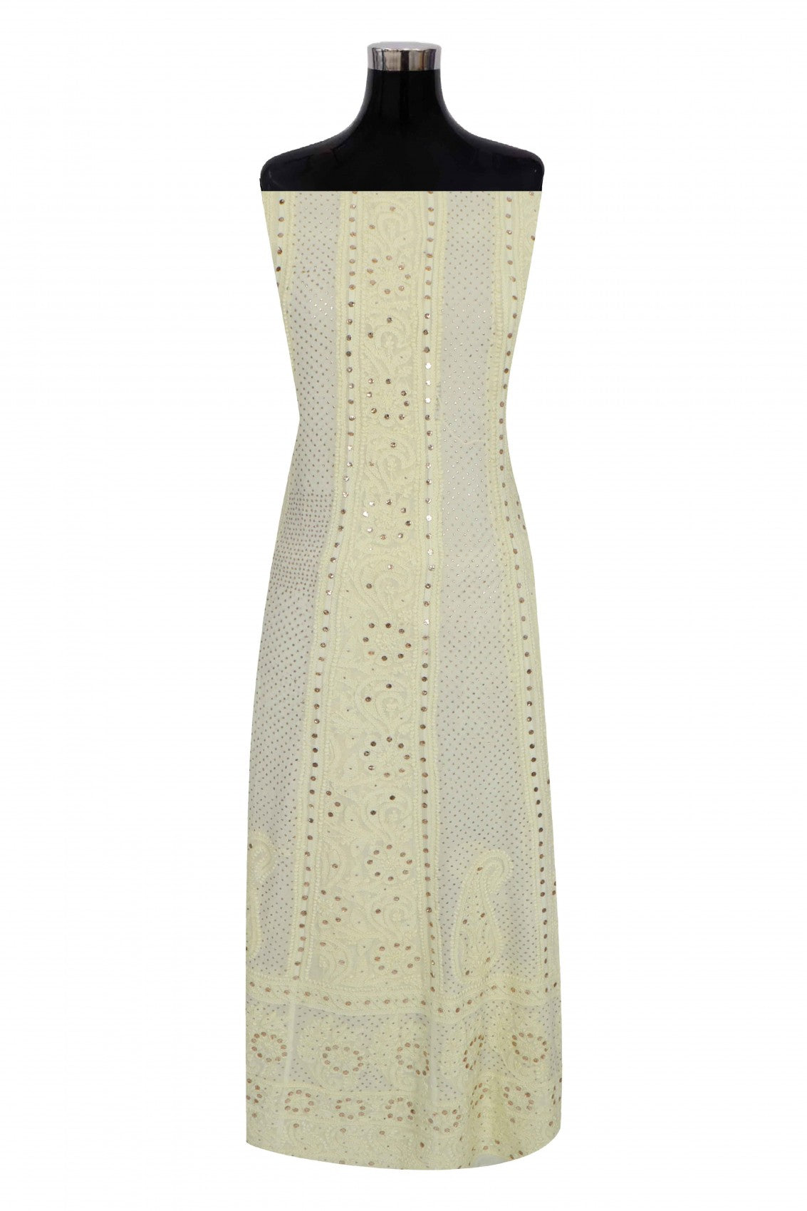 Ada Hand Embroidered Lemon Georgette Lucknowi Chikankari Semi-Stitched Anarkali Kurta Dupatta Set With Muqaish Work 01A132754