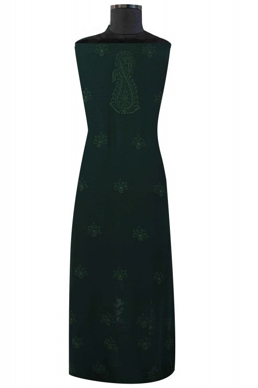 Ada Hand Embroidered Dark Green Georgette Lucknowi Chikan Unstitched Kurta Piece A536658