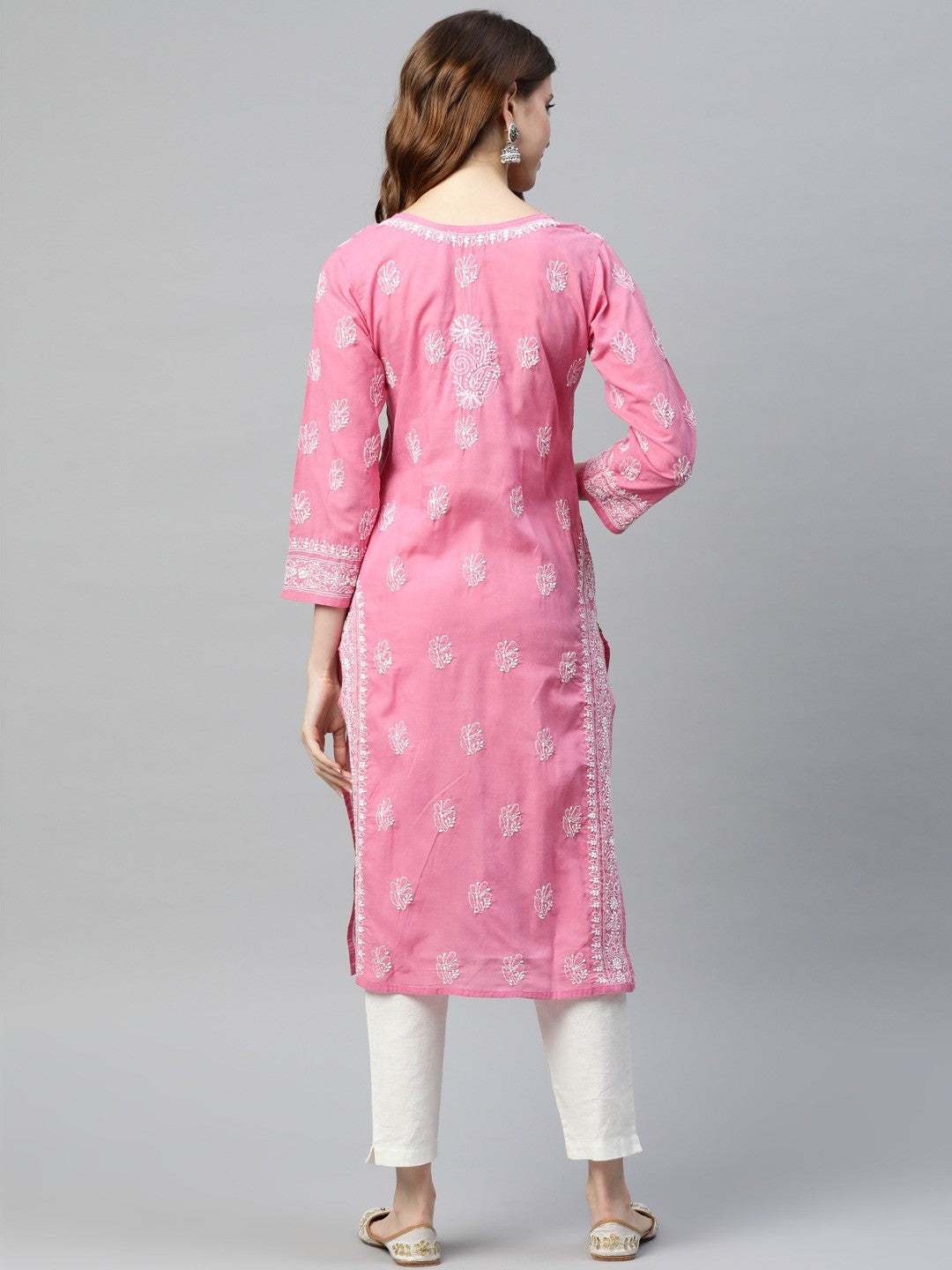 Ada Hand Embroidered Pink Cotton Lucknow Chikan Kurta-A220767