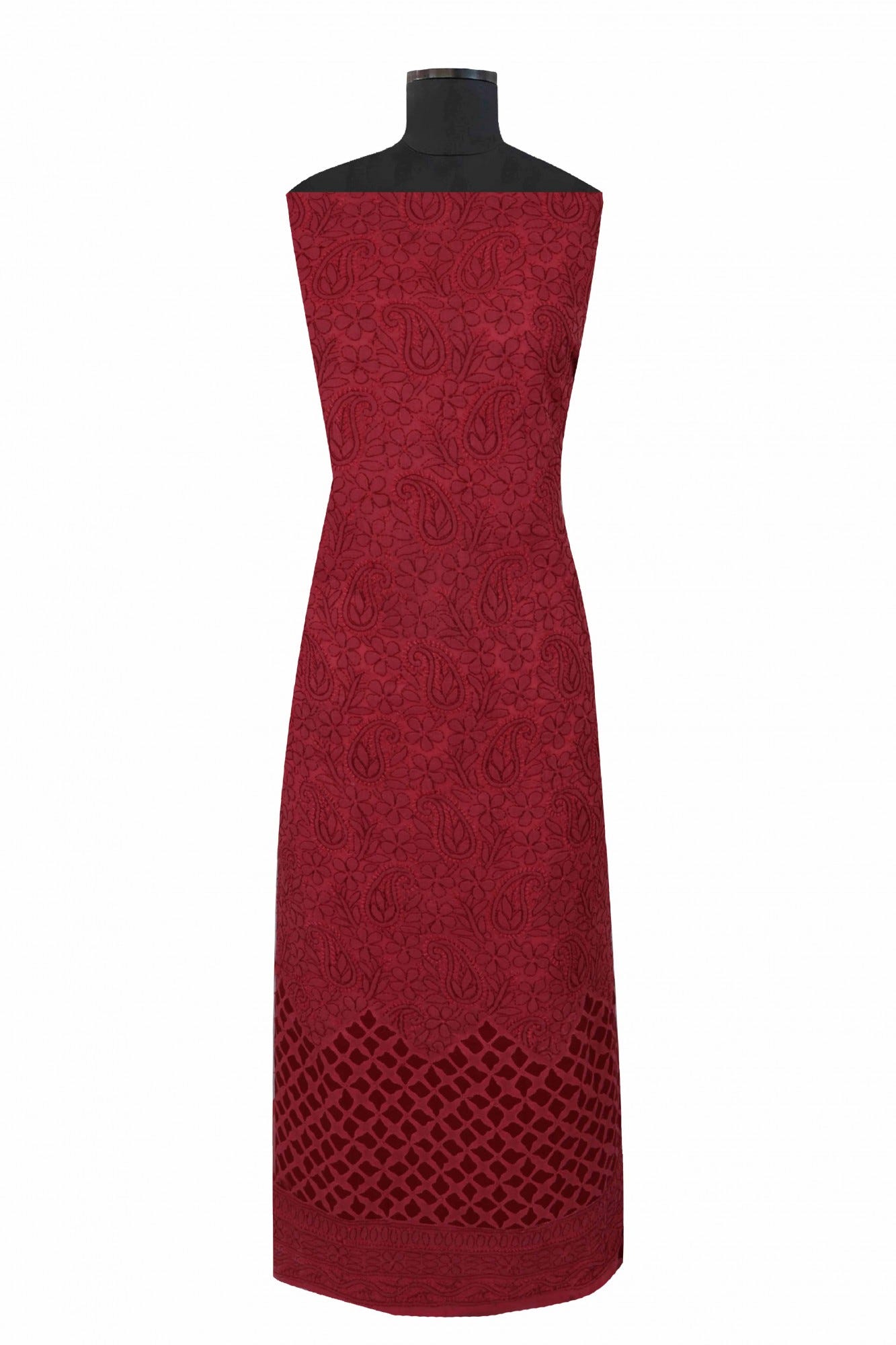 Ada Hand Embroidered Maroon Cotton Lucknowi Chikankari Unstitched Suit Piece 01A177890
