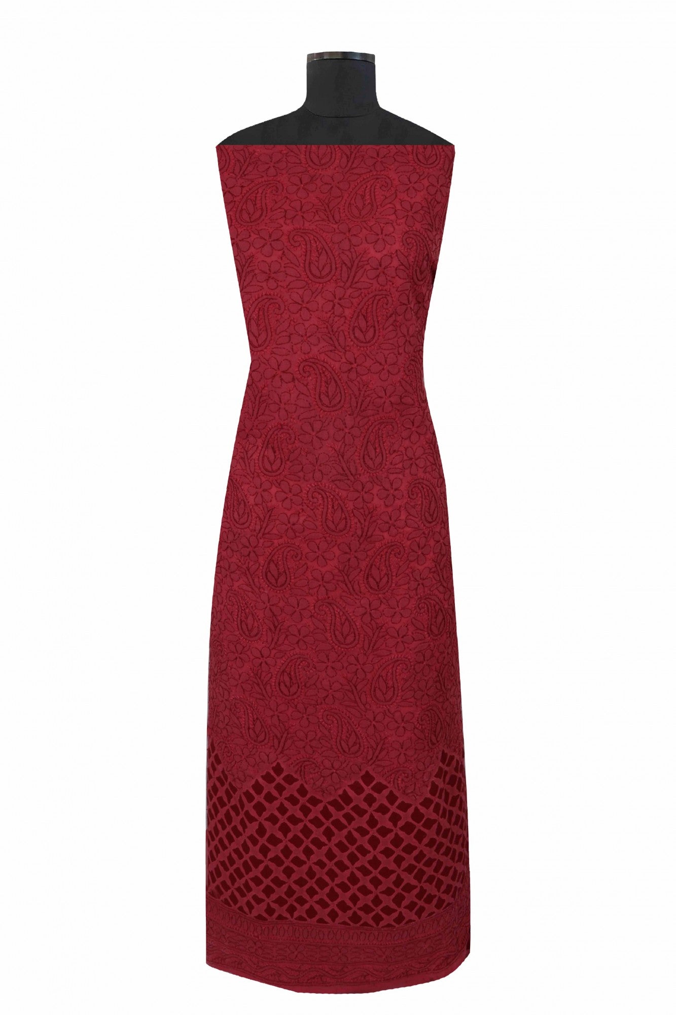 Ada Hand Embroidered Maroon Cotton Lucknowi Chikankari Unstitched Suit Piece 01A177890