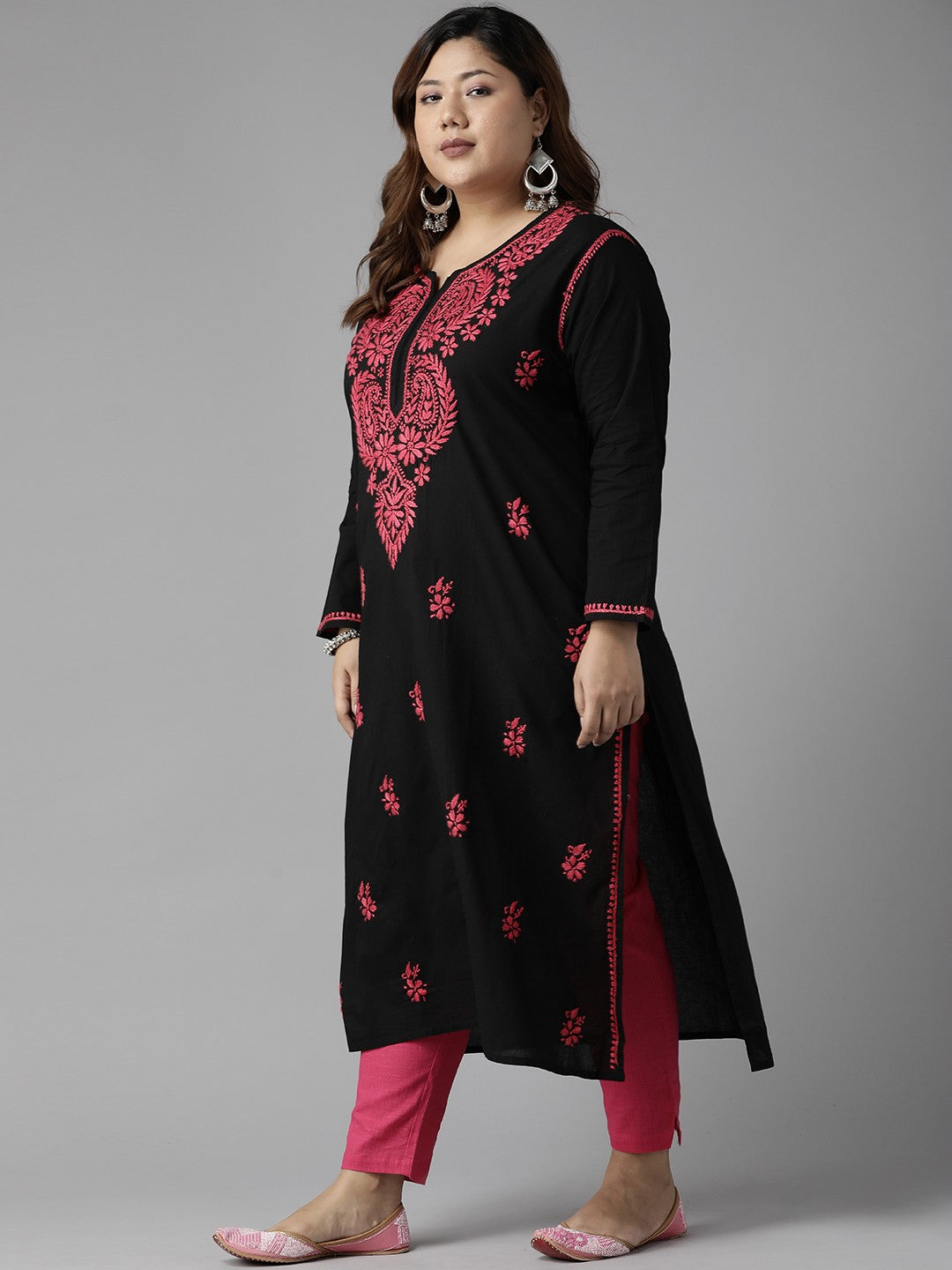 Ada Hand Embroidered Black Cotton Lucknow Chikankari Straight Kurta A411404