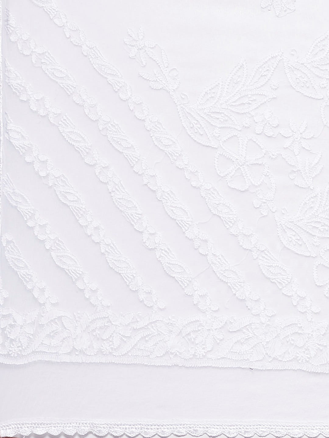 Ada Hand Embroidered White Chiffon Lucknowi Chikankari Dupatta– A511123