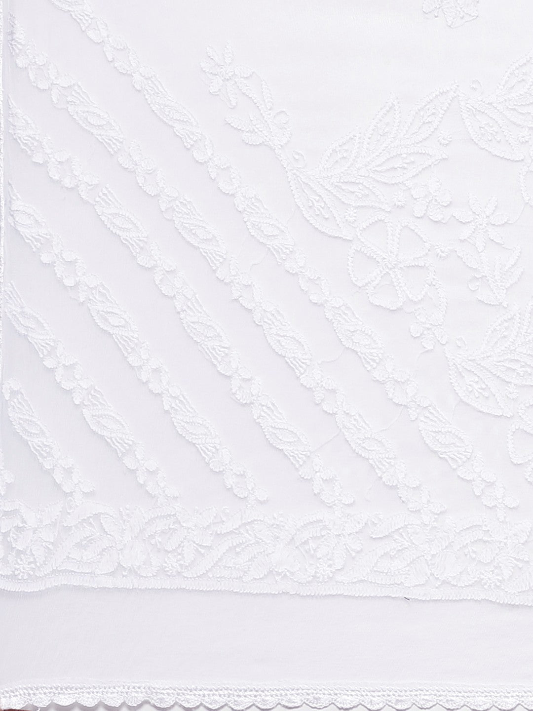Ada Hand Embroidered White Chiffon Lucknowi Chikankari Dupatta– A511123