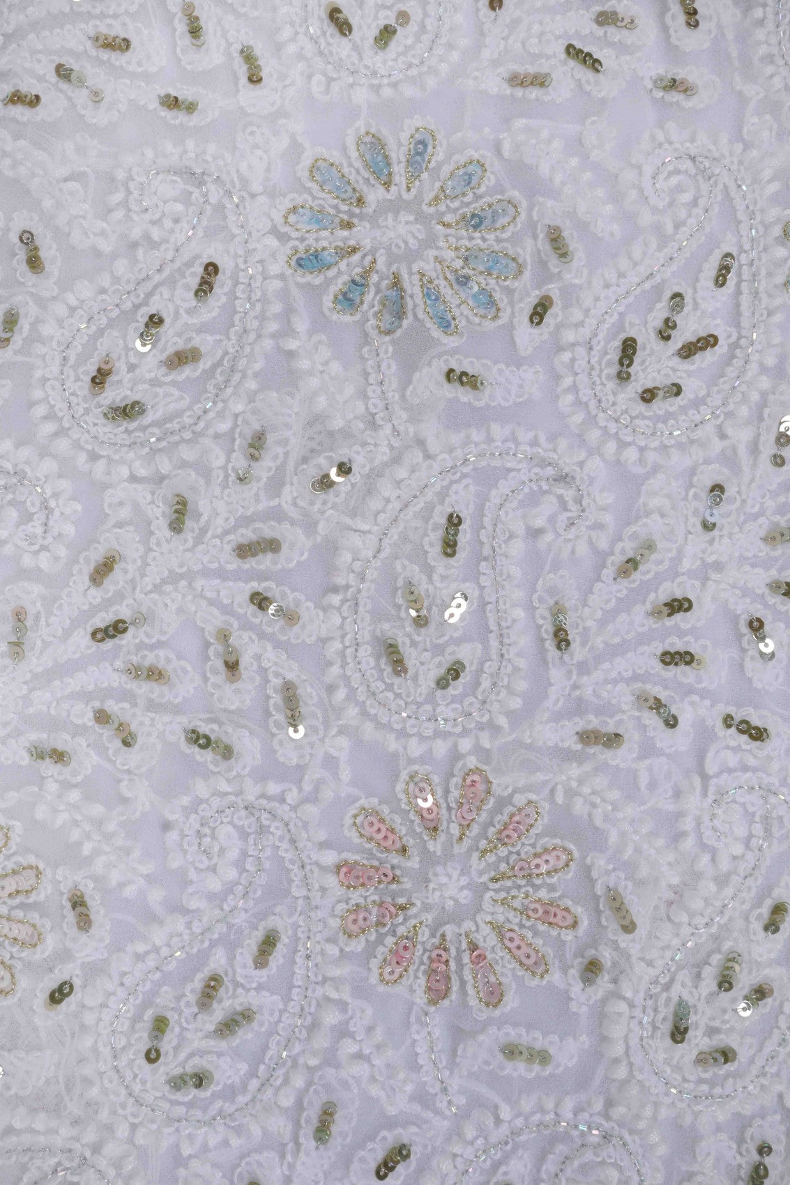 Ada Hand Embroidered White Georgette Lucknowi Chikankari Unstitched Suit Piece With Sequinned Work  A608146