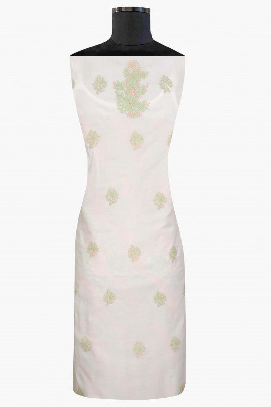 Ada Hand Embroidered Cream Cotton Lucknowi Chikan Unstitched Suit Piece-A100304