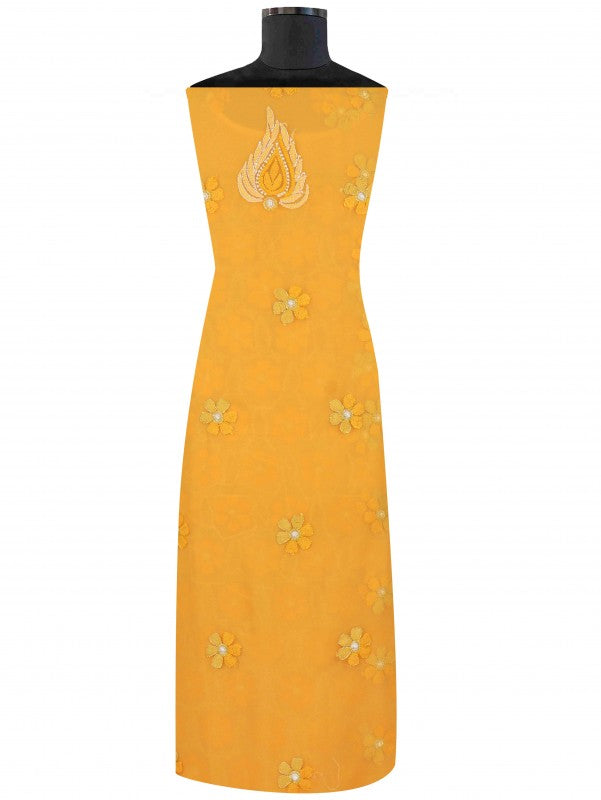 Ada Hand Embroidered Yellow Georgette Lucknowi Chikankari Unstitched Suit Piece A566767