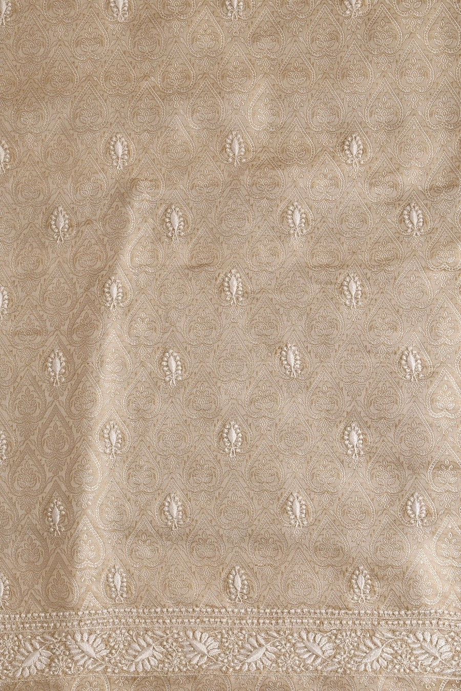 Ada Hand Embroidered Fawn Brocade Lucknowi Chikan Unstitched Men's Kurta Piece-A56485