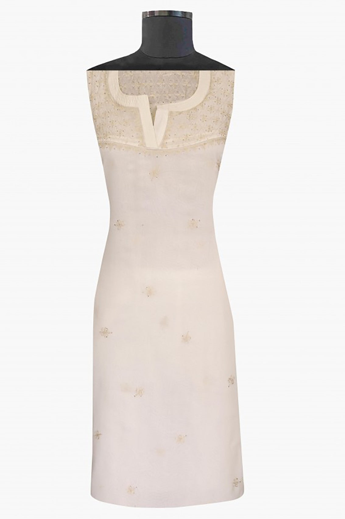 Ada Hand Embroidered Cream Chanderi Lucknowi Chikankari Semi-stitched Kurta Dupatta Set With Muqaish Work A577228