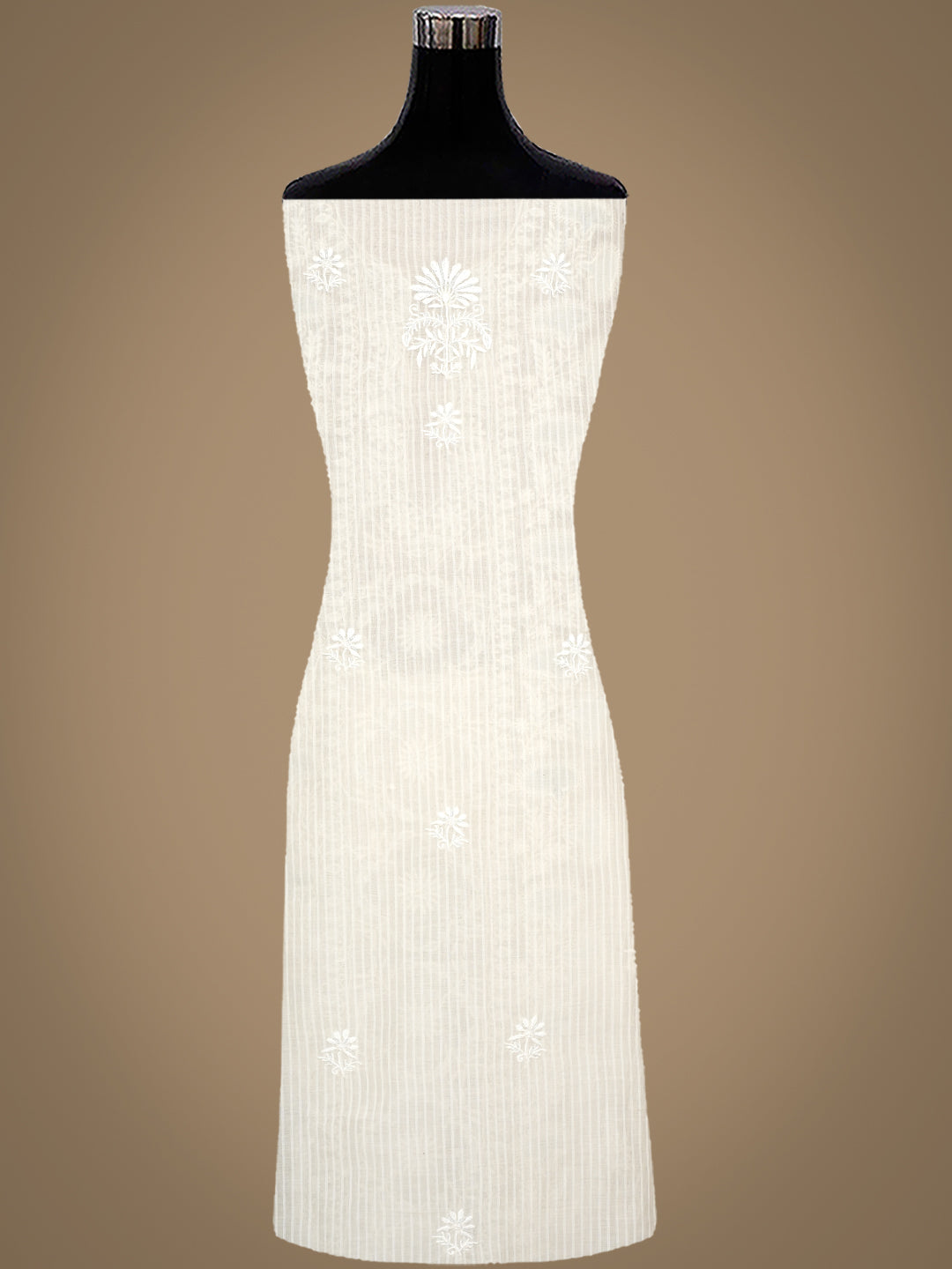 Ada Hand Embroidered Off-White Chanderi Lucknowi Chikankari Unstitched Kurta Dupatta Set With Pearl Work 01A973910